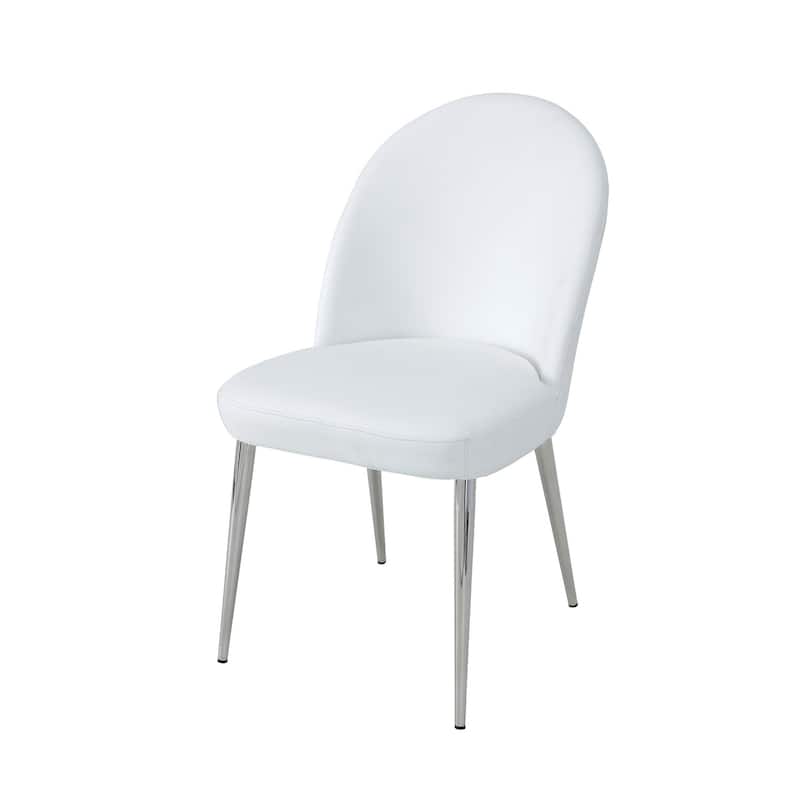 Chrome/White Faux Leather Upholstered Metal Frame Dining Chair, Set of 2, Sturdy Dining Chair for Dining Rooms - 17.5