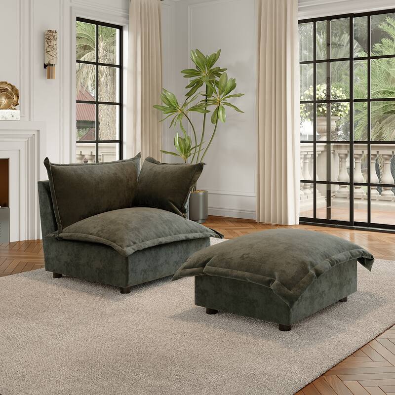 Modern Cloud Chaise Longue Accent Chair with Ottoman set