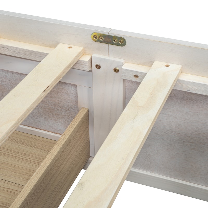 Queen Size Platform Bed Frame with 6 Built-In Storage Drawers, No Headboard, Low Profile Design in Antique