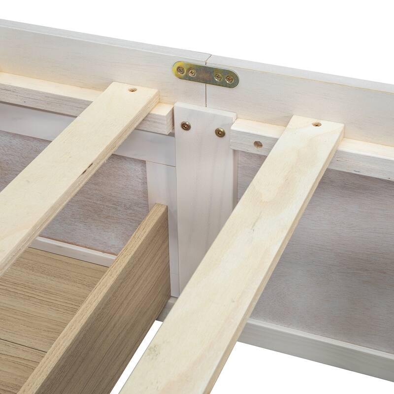 Queen Size Storage Platform Bed with 6 Drawers in Antique White/Gray/Natural