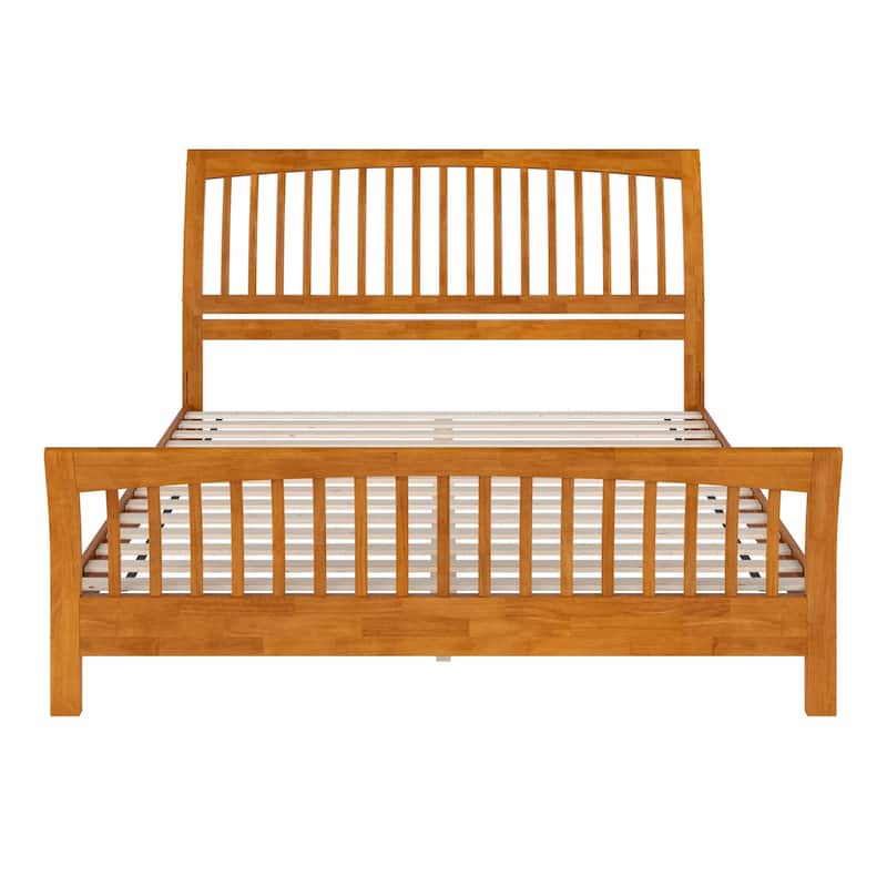 King Solid Wood Platform Bed - Low Profile Design with Footboard & Sleigh Headboard - Light Toffee Finish