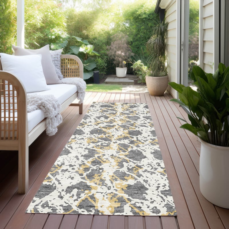 Machine Washable Indoor/ Outdoor Abstract Modern Chantille Rug - Gray - 2'3" x 7'6"