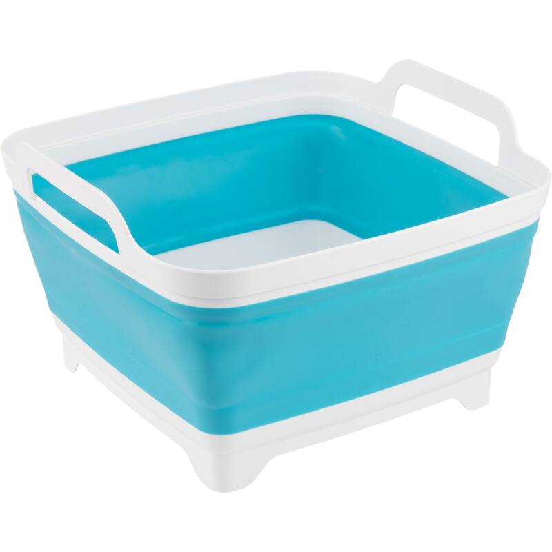 Collapsible Wash Basin - 9L Portable Sink with Drain - Plastic Tub Dish Pan for Camping, Handwashing Laundry by Wakeman Outdoors