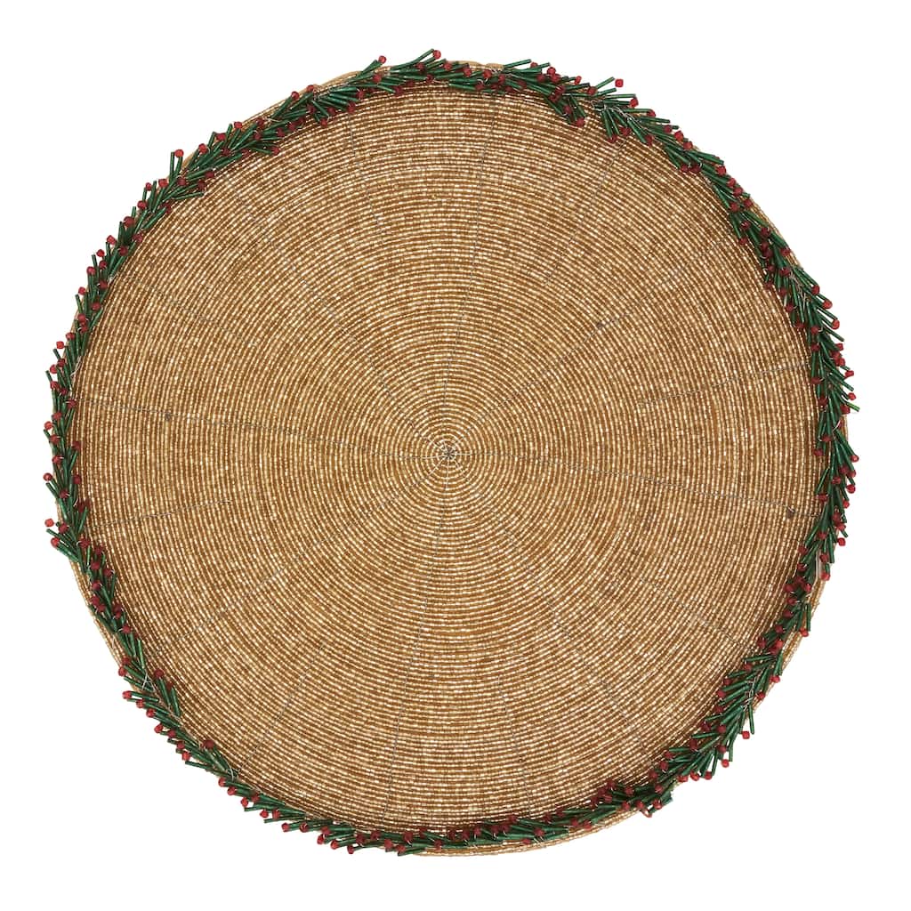 Elegant Evergreen Beaded Wreath Border Placemat (Set of 4)