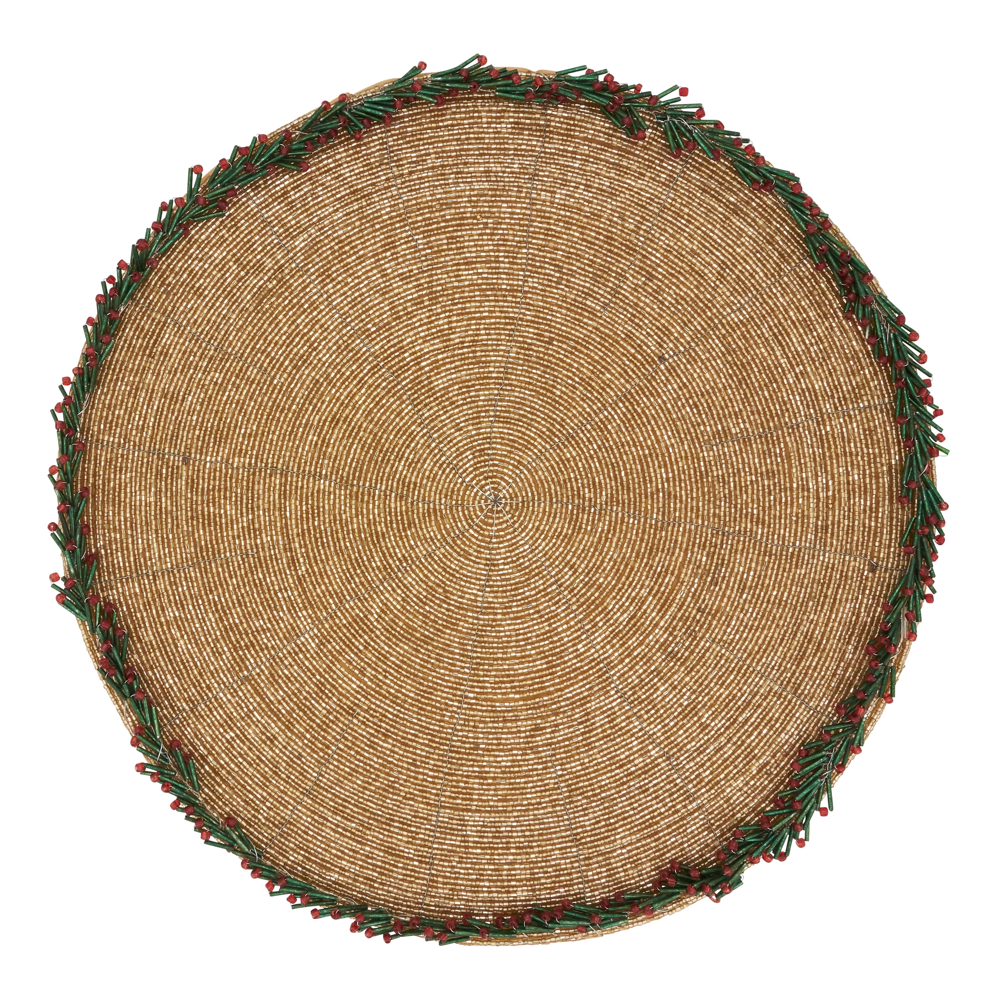 Elegant Evergreen Beaded Wreath Border Placemat (Set of 4)