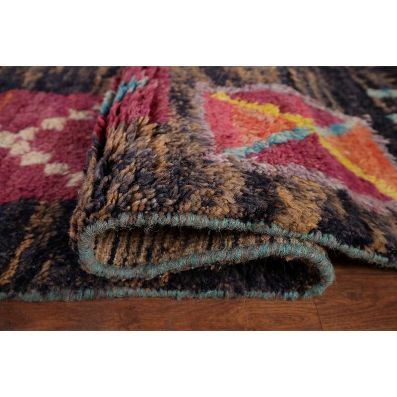All-Over Black Plush Large Moroccan Area Rug Handmade Wool Carpet - 9'9" x 15'1"