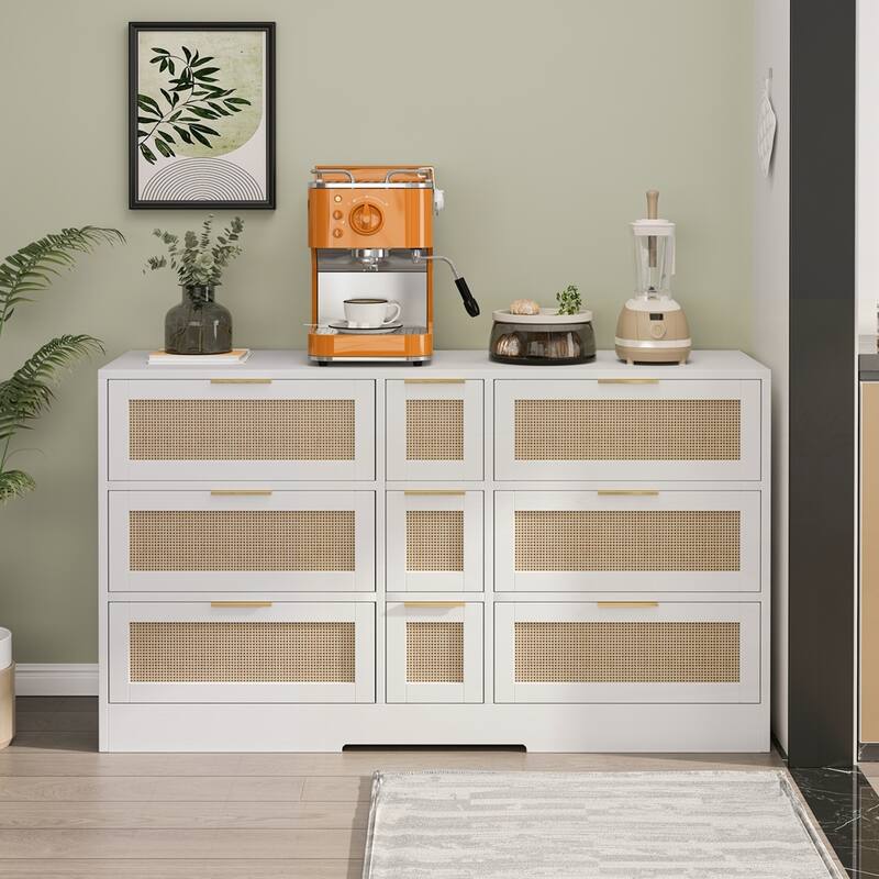 9 Drawers Rattan Locker Cabinet with Metal Handles