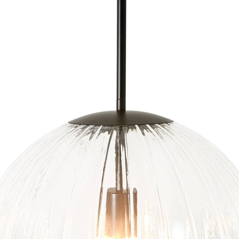 Modern Chic 1-Light Dimmable Striped Glass Sphere Pendant - 15.0 in