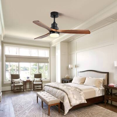 52'' Wood Ceiling Fan With Lights Remote Control, 3 Fan Blade