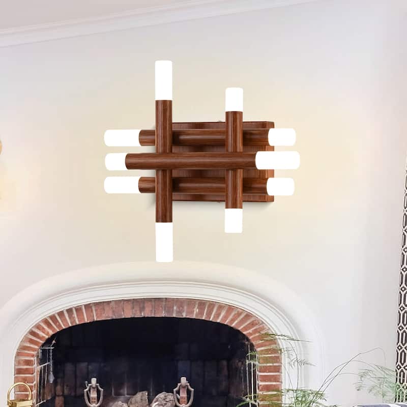 Bella Depot Wall Light Farmhouse Dimmable LED Sconce with Remote 13" x12" - Dark wood