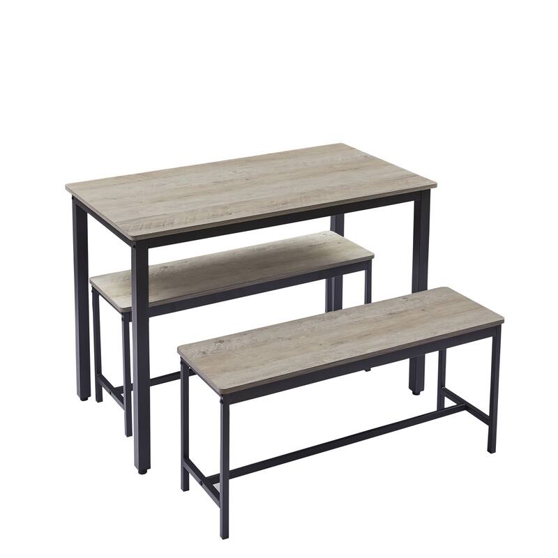 Industrial Kitchen Dining Table Set with 2 Dining Benches