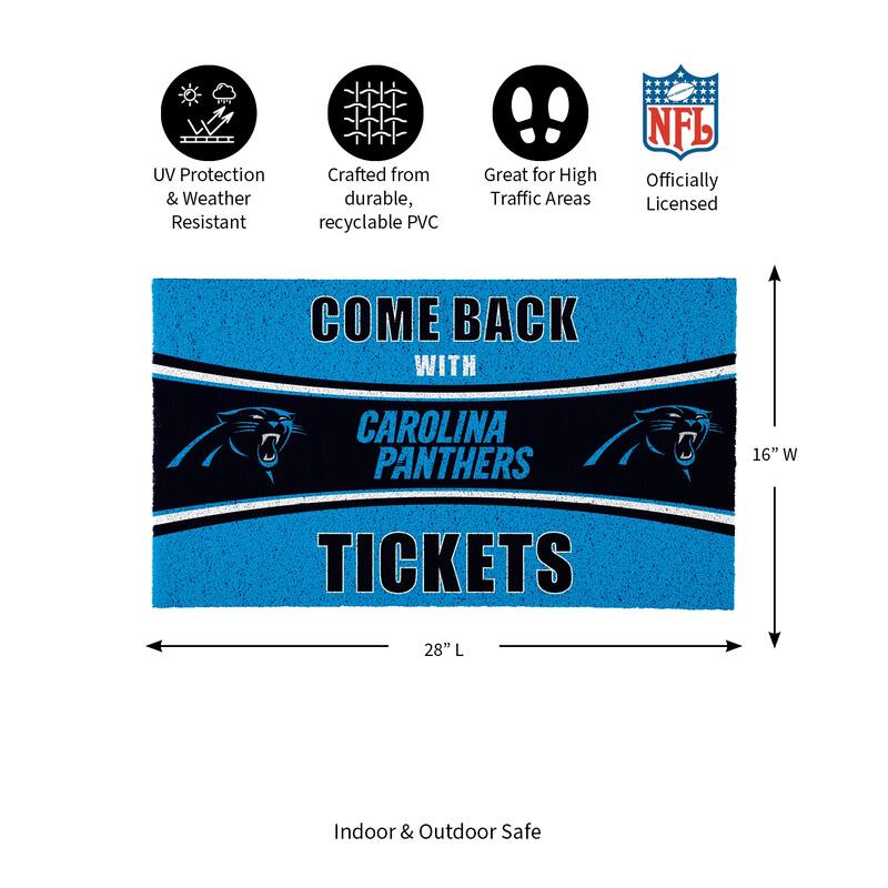 Carolina Panthers 28 in. x 16 in. PVC Come Back With Tickets Trapper Door Mat