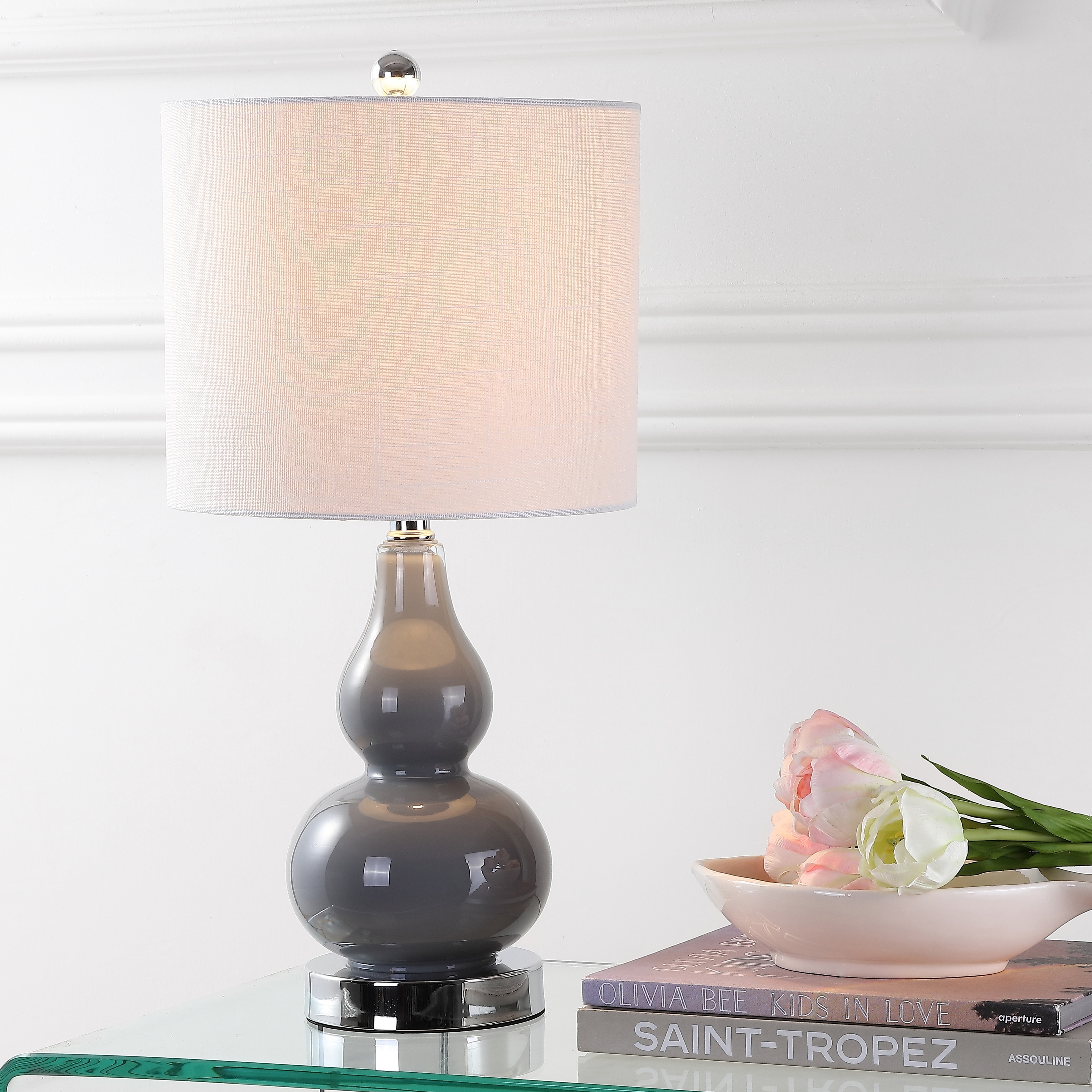 JONATHAN Y Anya 20.5" Mini Glass LED Table Lamp, Gray