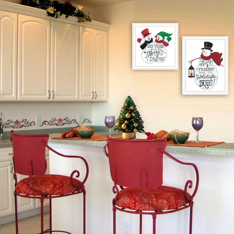 2-Piece Framed Wall Art Set - Good Friends Snowman, White Frame