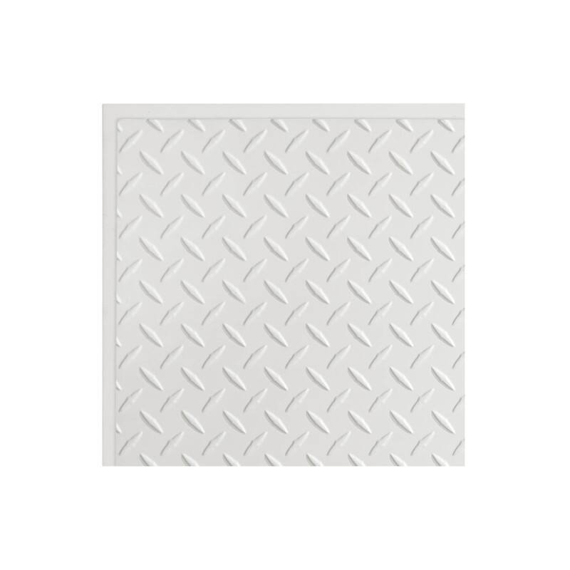 FASÄDE Diamond Plate Revealed Edge Decorative Vinyl 2ft x 2ft Lay in Ceiling Panel in Gloss White (5 Pack) - 12in x 12in Sample - Gloss White