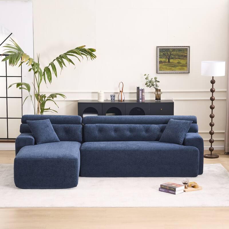 Full Compression Sponge L-Shape No-Assembly Chenille Convertible Chaise Sectional Sofa