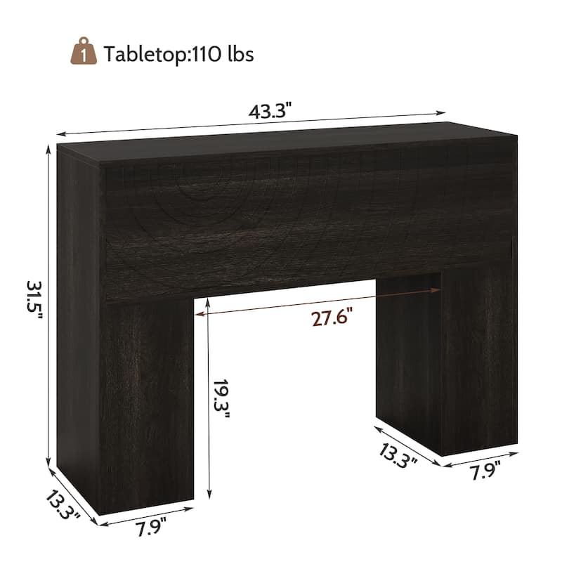 Rossetta Farmhouse Carved Design Console Table with Water Ripple Pattern Detail