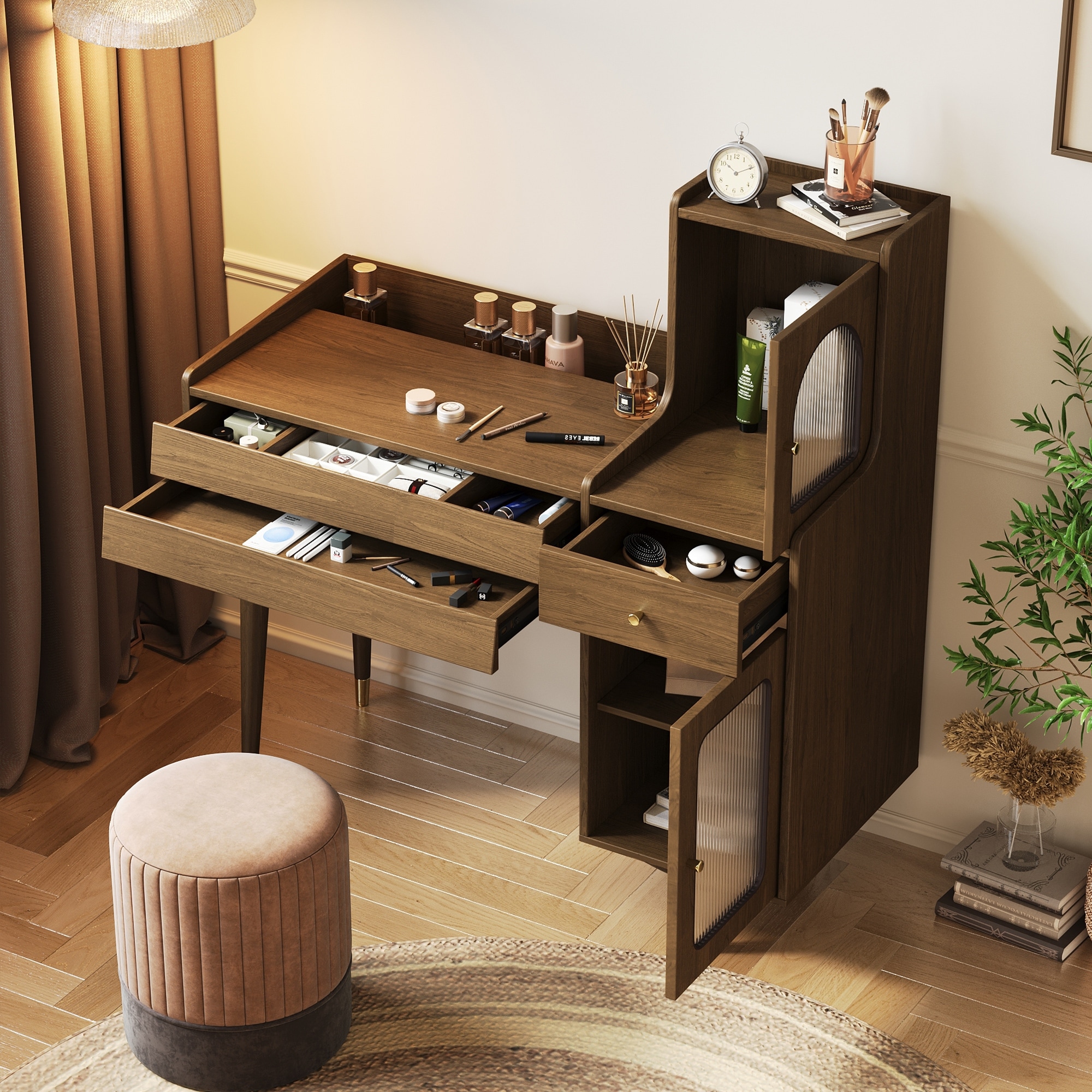 JASIWAY Modern Simple Makeup Vanity Dressing Table, Coffee