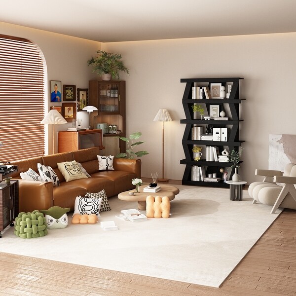 Contemporary Black Zig - zag Bookshelf: Unique Design, Ample