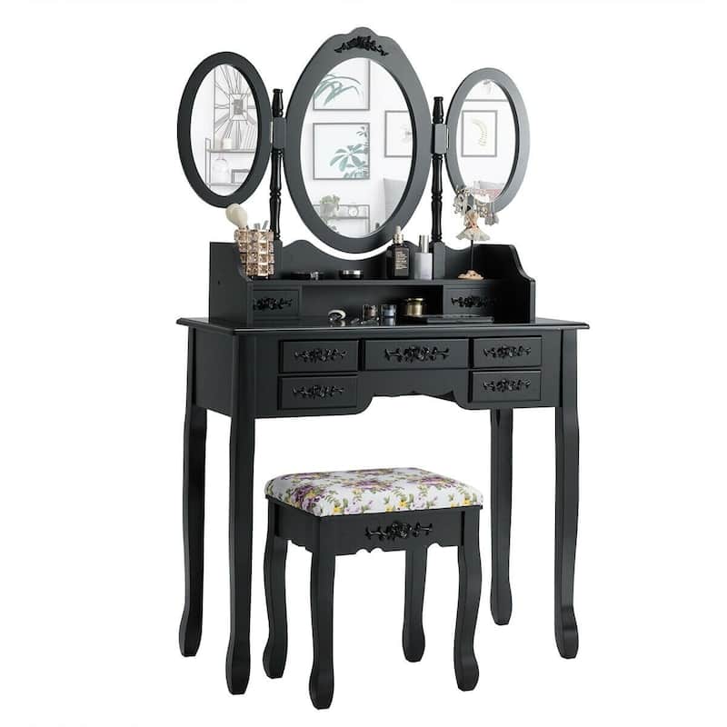 7 Drawer Tri-Folding Mirror Dressing Vanity Makeup Set - 35.5" x 16" x 59.5" (L x W x H)