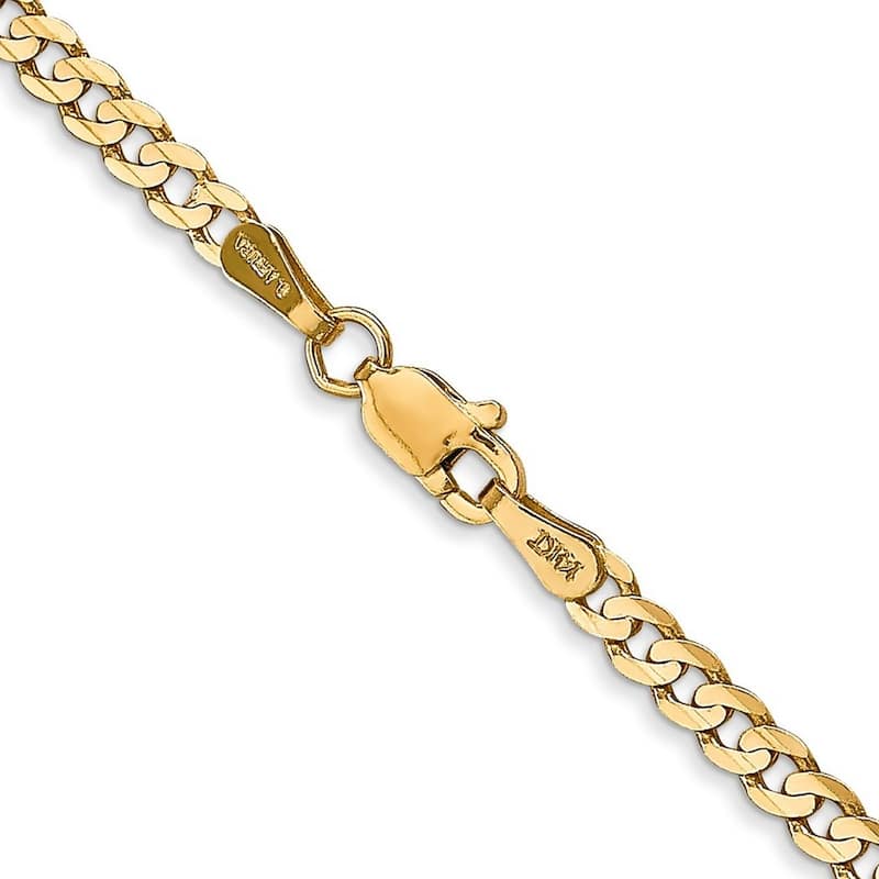 Curata 14k Yellow Gold Solid Polished 3mm Open Concave Curb Chain Bracelet Lobster Claw