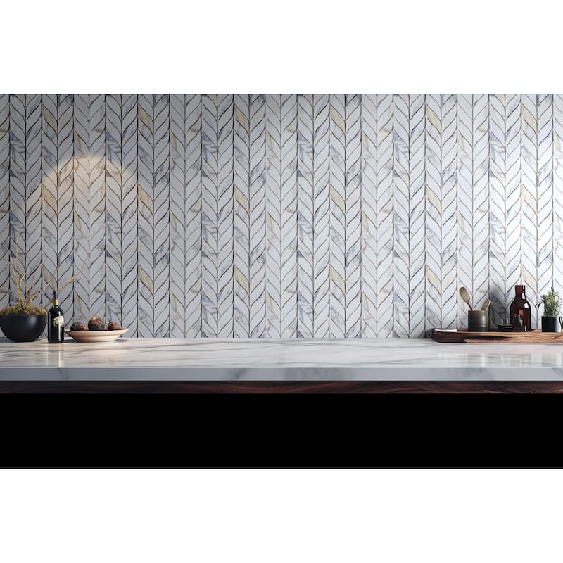 Calacatta Gold Leaf Pattern Marble Mosaic Wall & Floor Tile - 1 Case (10 Sheets)