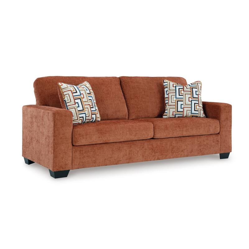 Roundhill Furniture Amoria Contemporary Plush Sofa with Accent Pillows, Rust Terra Chenille Upholstery - 7'6" x 9'6"