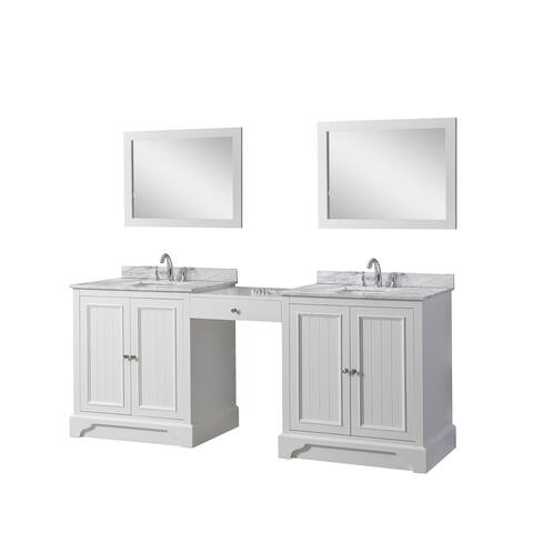 Kingswood 87 in. Vanity in White with White Carrara Marble Top and 2 mirrors