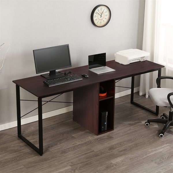 DEWEL 78 inch Two Person Desk Double Computer Desk with Drawer Extra Long Home Office Work Table with Monitor Stand Study Writing Workstation with Storage Shelves 99.3 pounds 