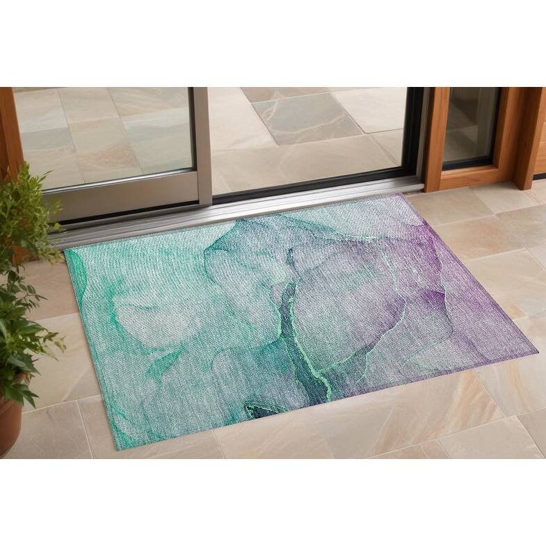 Allus Contemporary Abstract Weather Resistant Blended Style Outdoor Rug - 3' x 5' - Green