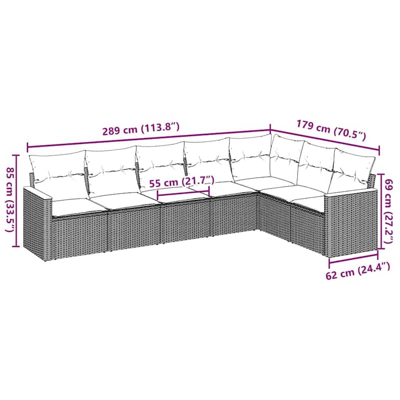 vidaXL Patio Sofa Set with Cushions Outdoor Conversation Furniture Poly Rattan