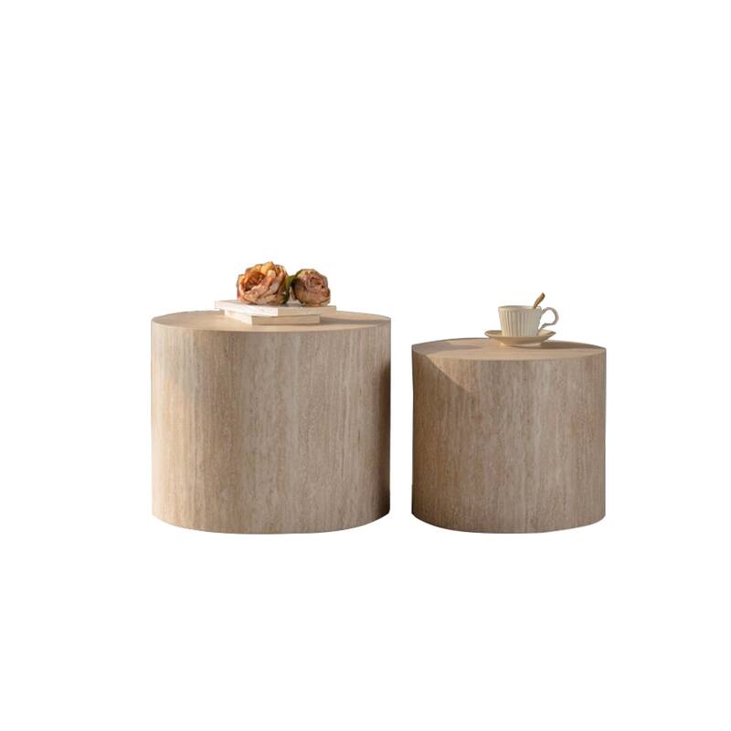 Nesting Coffee Table Set of 2, Round Wooden Coffee Tables, Circle Modern Table for Small Space, Living Room