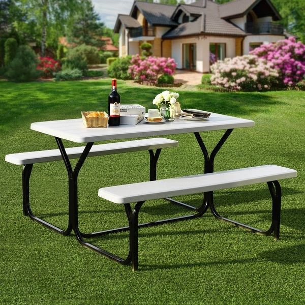 Costway Picnic Table Bench Set Outdoor Backyard Patio Garden Party - 3-Piece Sets