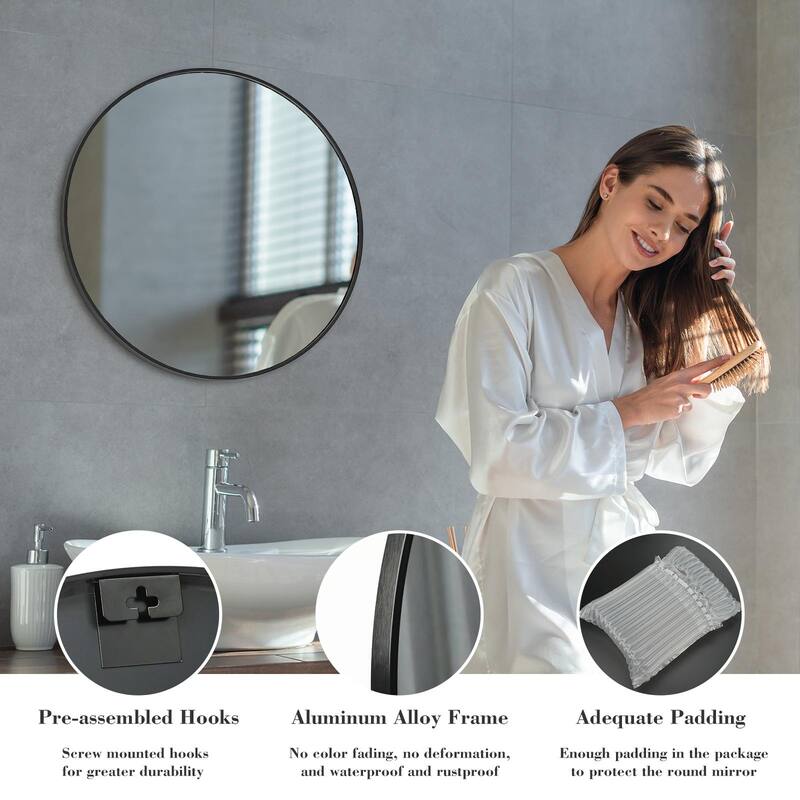 Round Mirror for Wall Decor Wall Mounted Circle Vanity Mirrors with Metal Frame Modern for Bathroom Living Room Entryway Bedroom