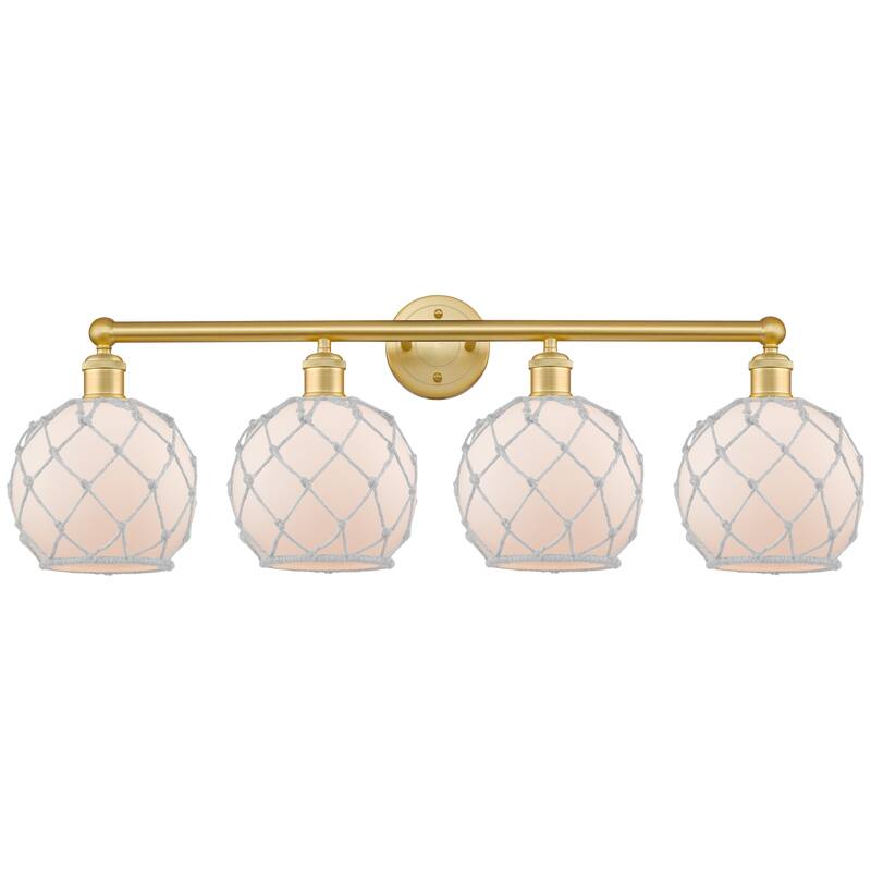 Innovations Lighting Endless Possibilities Edison - Farmhouse Rope - 4 Light 35" Bath Vanity Light - Satin Gold/White Glass with White Rope