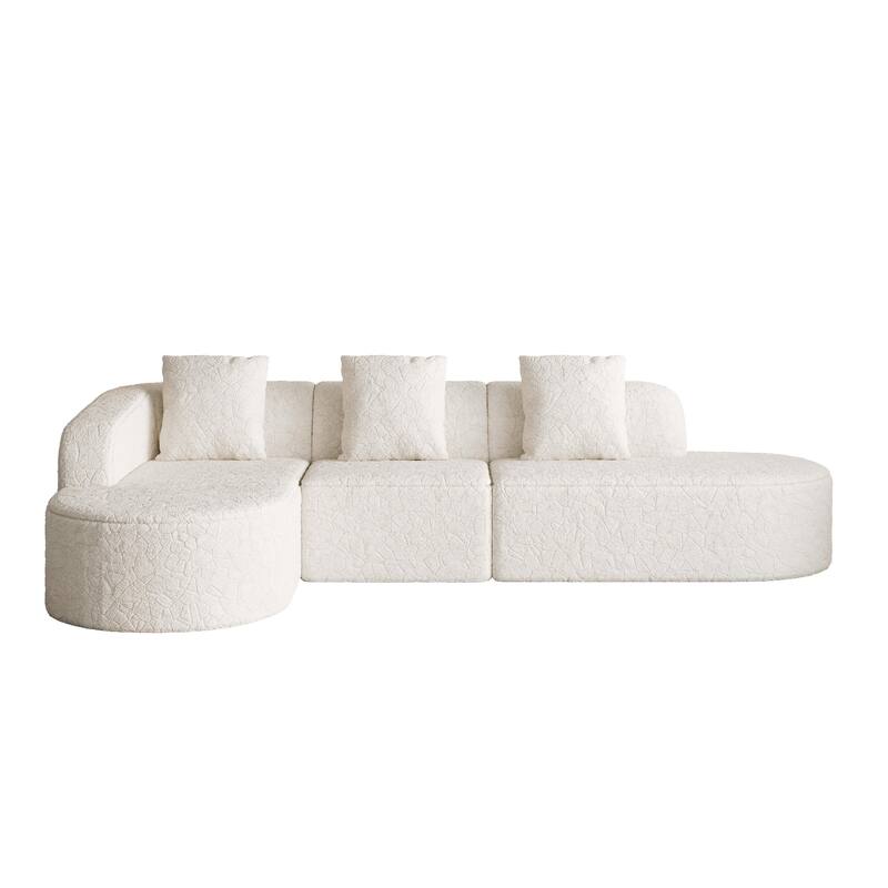 111.8-inch L-shaped curved modular sofa, modern design featuring lychee-textured long-pile polyester fabric, curved backrest
