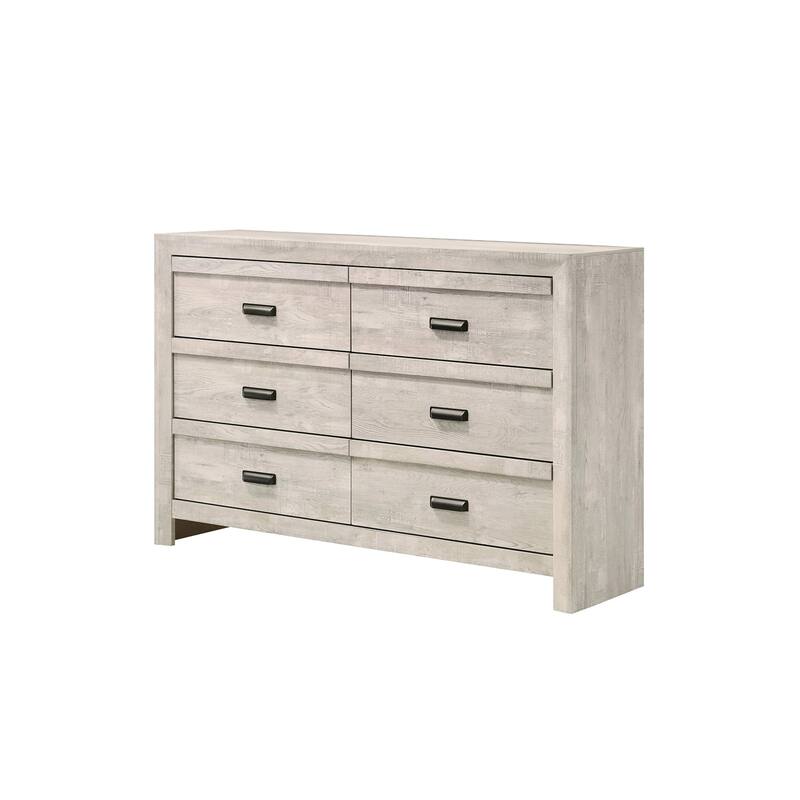 Velz 2pc Dresser and Mirror Set, 6 Drawers, Finger Pull Handles, Beige