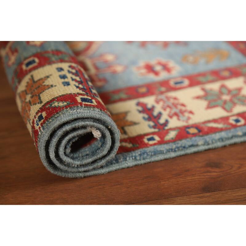 Light Blue Kazak Oriental Rug Hand-Knotted Wool Carpet - 2'0"x 3'0" - 2'0"x 3'0" - Blue