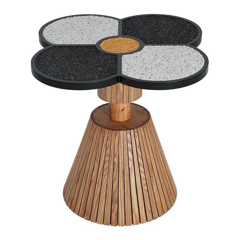 Unique Four-Leaf Clover Side Table for Living Room, Bedroom - Decorative Accent Table with Wood-Grain Base