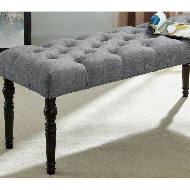 Fabric Tufted Turned Leg Dining Bench