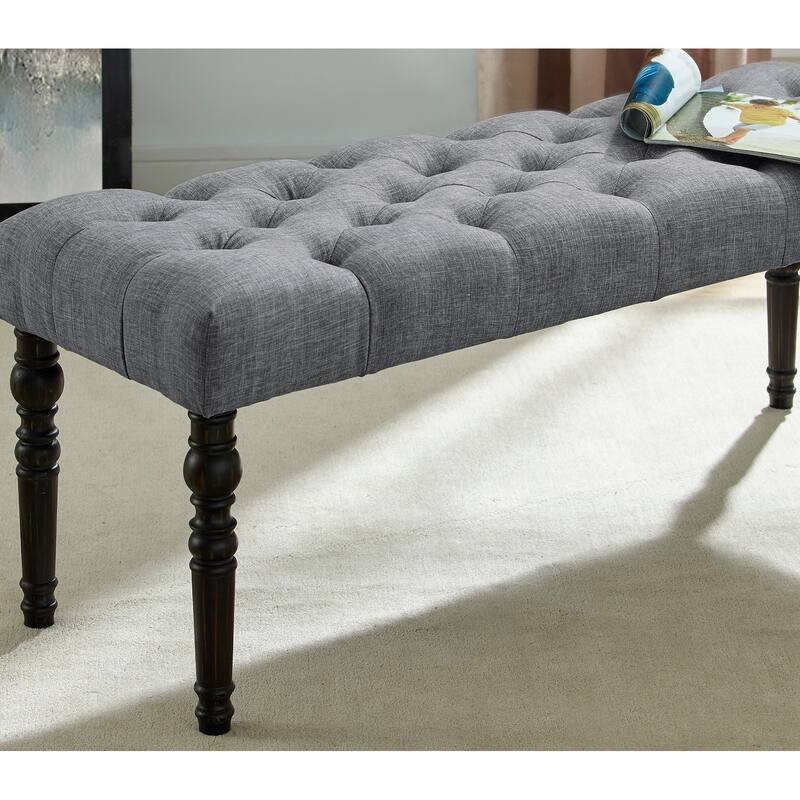 Leviton Fabric Tufted Turned Leg Dining Bench