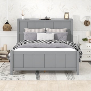 Full Size Storage Headboard Storage Platform Bed with Footboard and 4 Drawers Wood Slat Support Wood Bed Frame