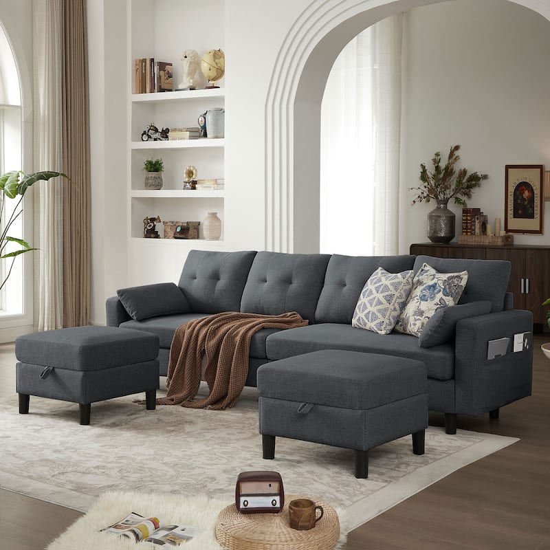 101" Sectional Sofa with Storage Ottoman