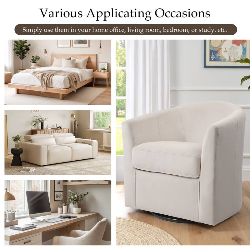 Modern Velvet Upholstered Swivel Barrel Chair for Living Room Lounge