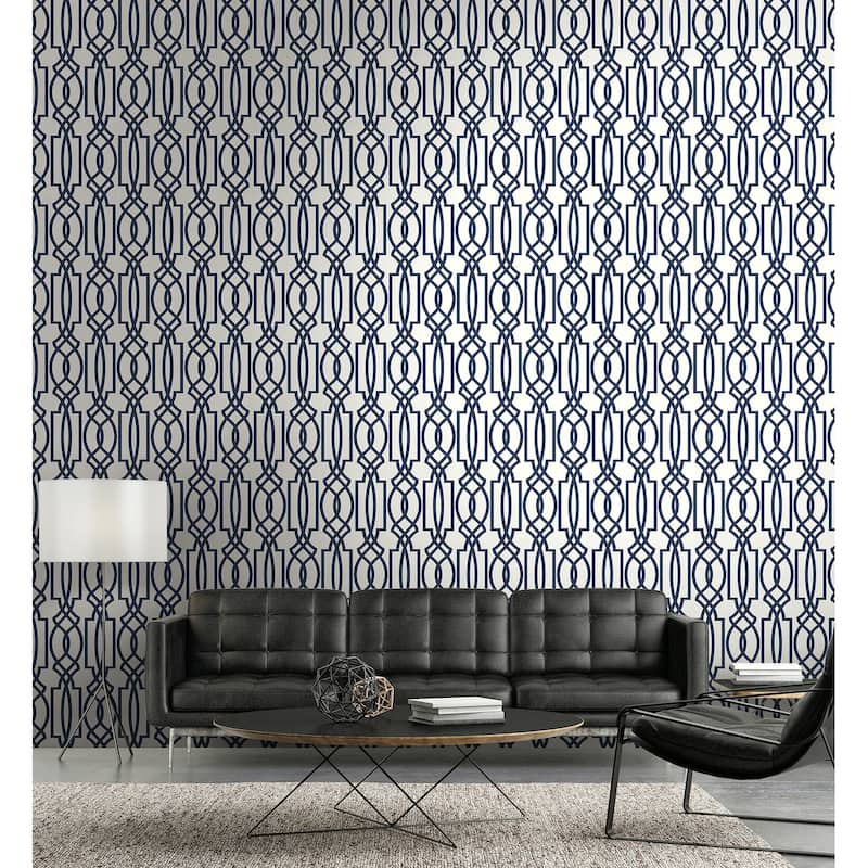 NextWall Navy Deco Lattice Peel and Stick Removable Wallpaper - 20.5 in. W x 18 ft. L