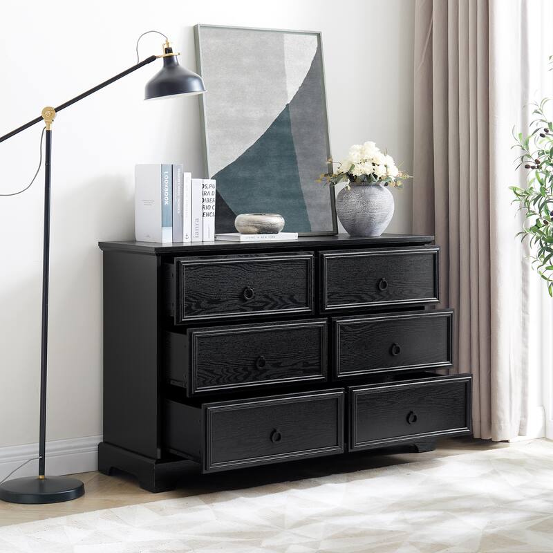 Black Modern Farmhouse 6-Drawer Chest, Bedroom Storage Essential