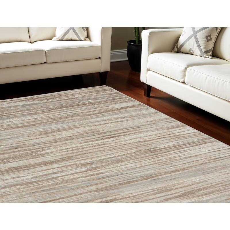 Buke Power Loomed Abstract Modern Non Skid Stain Resistant Area Rug By HomeRoots - 132' X '96' X '0.25 - 132' X '96' X '0.25 - Lavender/Ivory - Rectangle