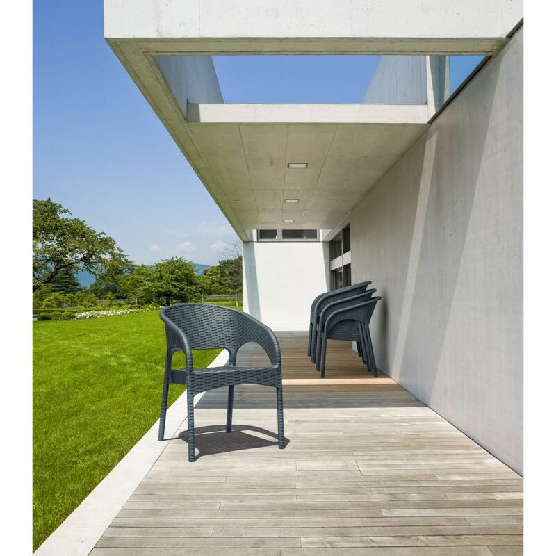 32" Gray Wickerlook Patio Stackable Dining Arm Chair