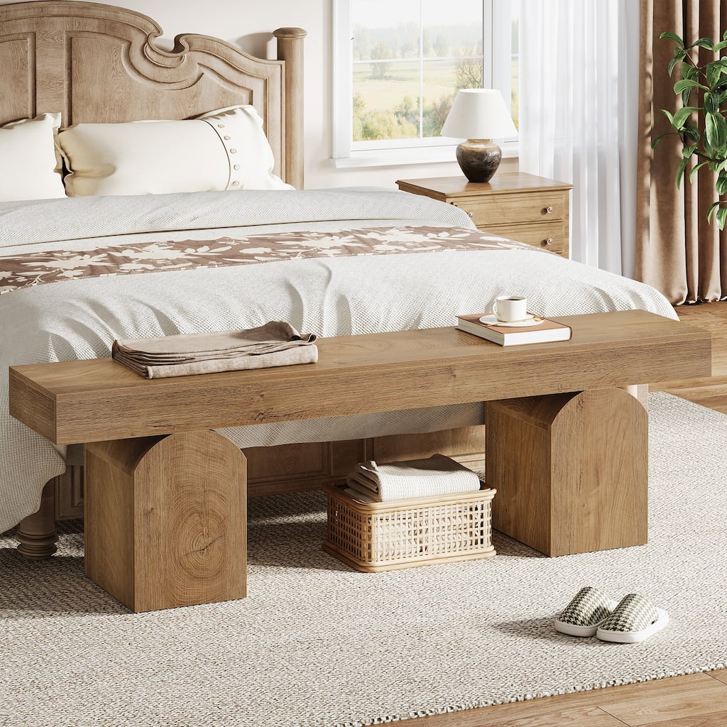 End of Bed Bench 59" Long Black Bedroom Bench for Bedroom