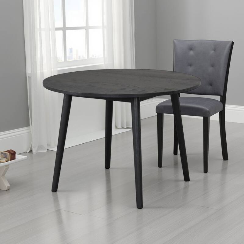 Yely Round Dining Table, Shaker-Style Legs, Black Rubberwood, 42 Inch